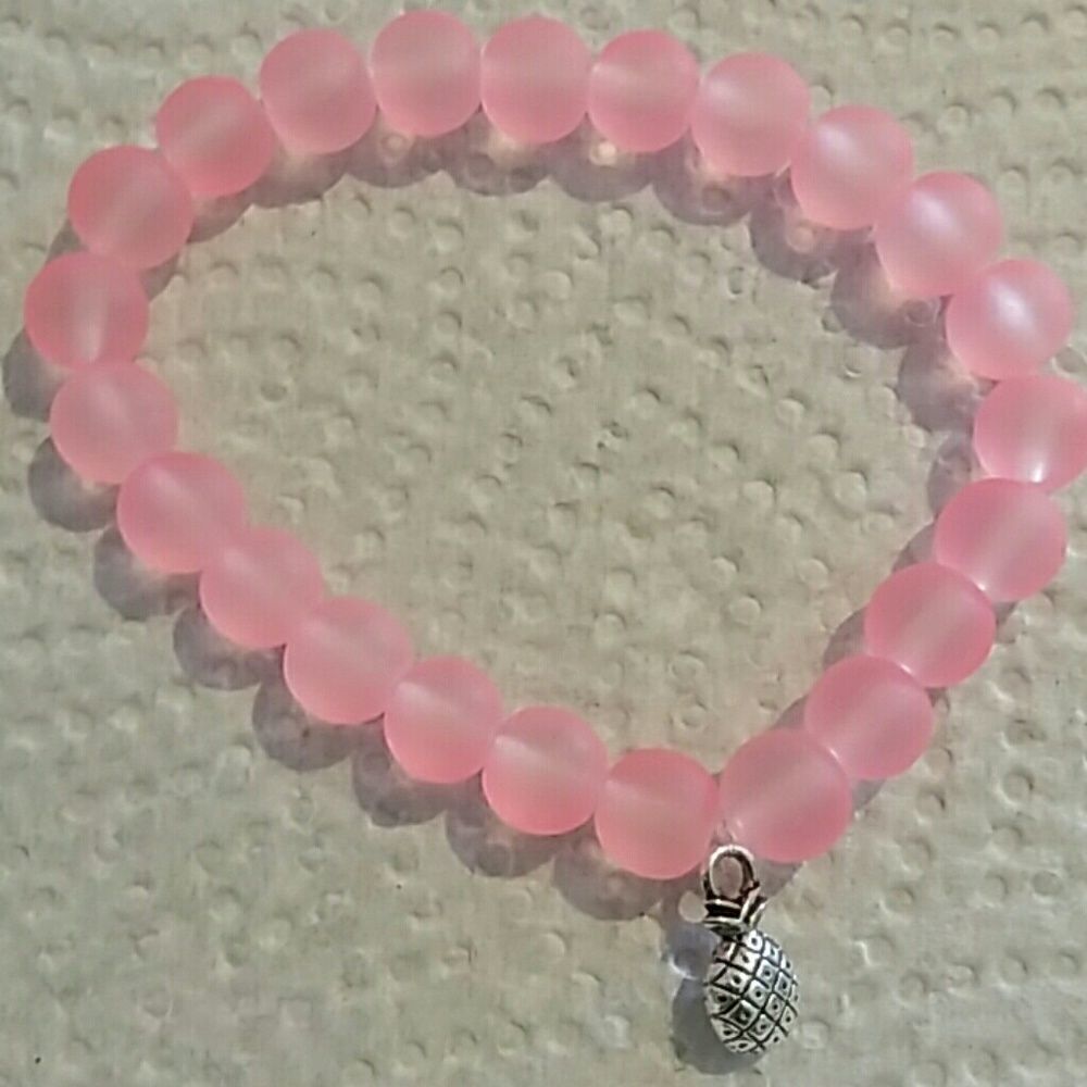 Mattepink Bead Bracelets With Pineapple Charms